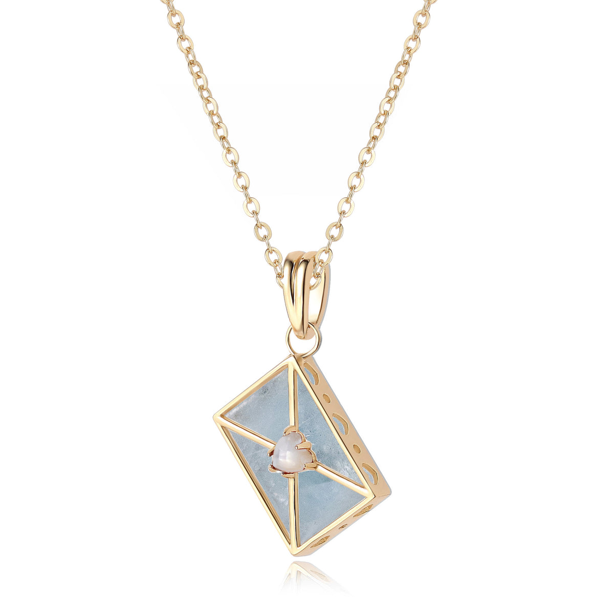 WROTE ME A LOVE LETTER GOLD NECKLACE - AQUAMARINE & PEARL