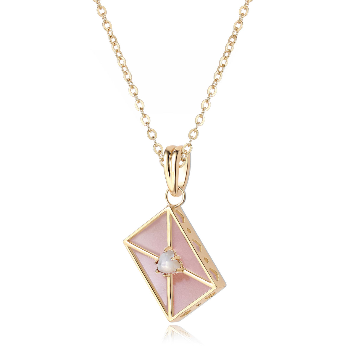 WROTE ME A LOVE LETTER GOLD CHARM - PINK MOTHER OF PEARL & MOTHER OF PEARL