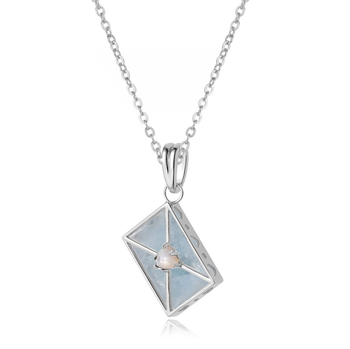 WROTE ME A LOVE LETTER SILVER CHARM - AQUAMARINE & PEARL