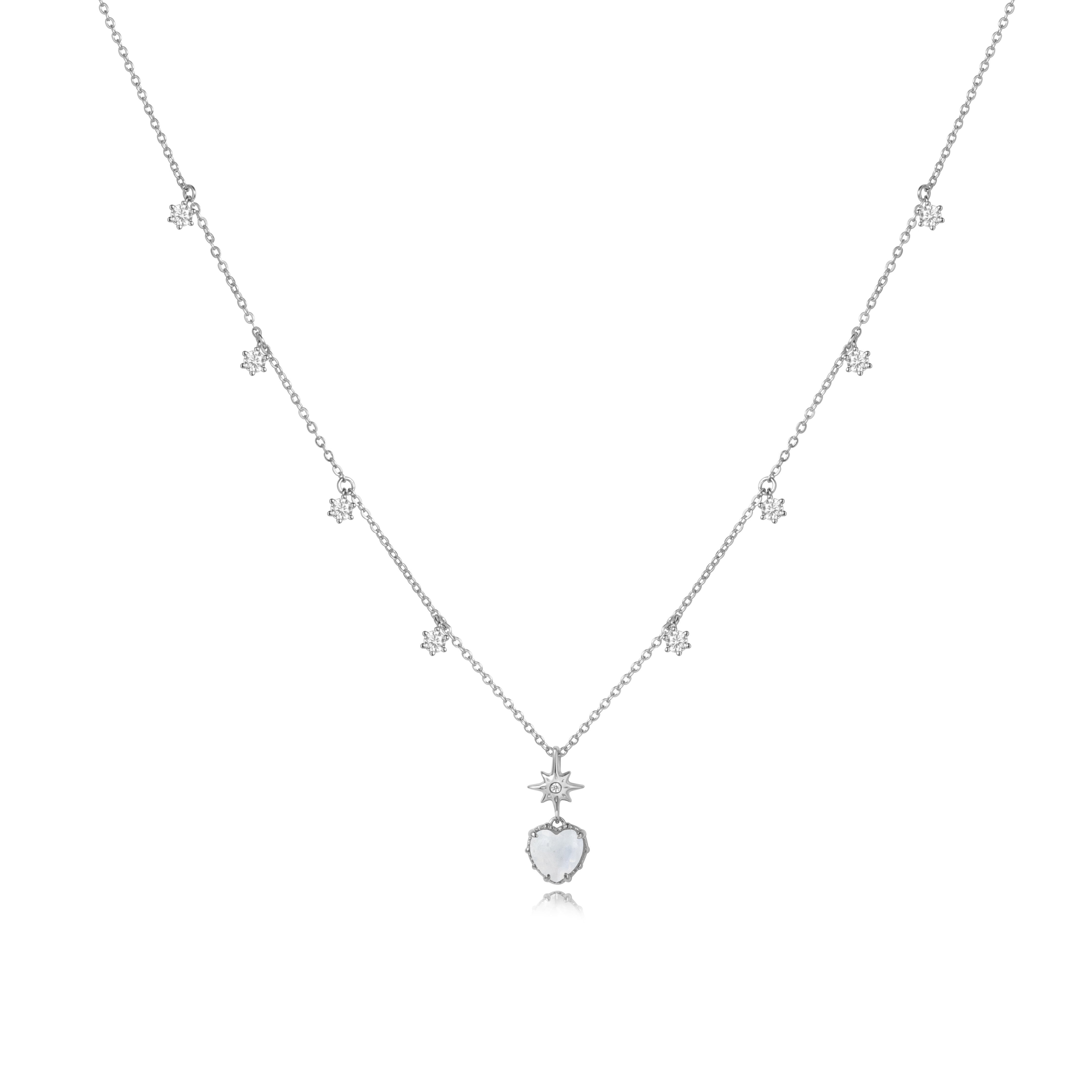 WHITE TWINKLE SILVER NECKLACE - MOONSTONE