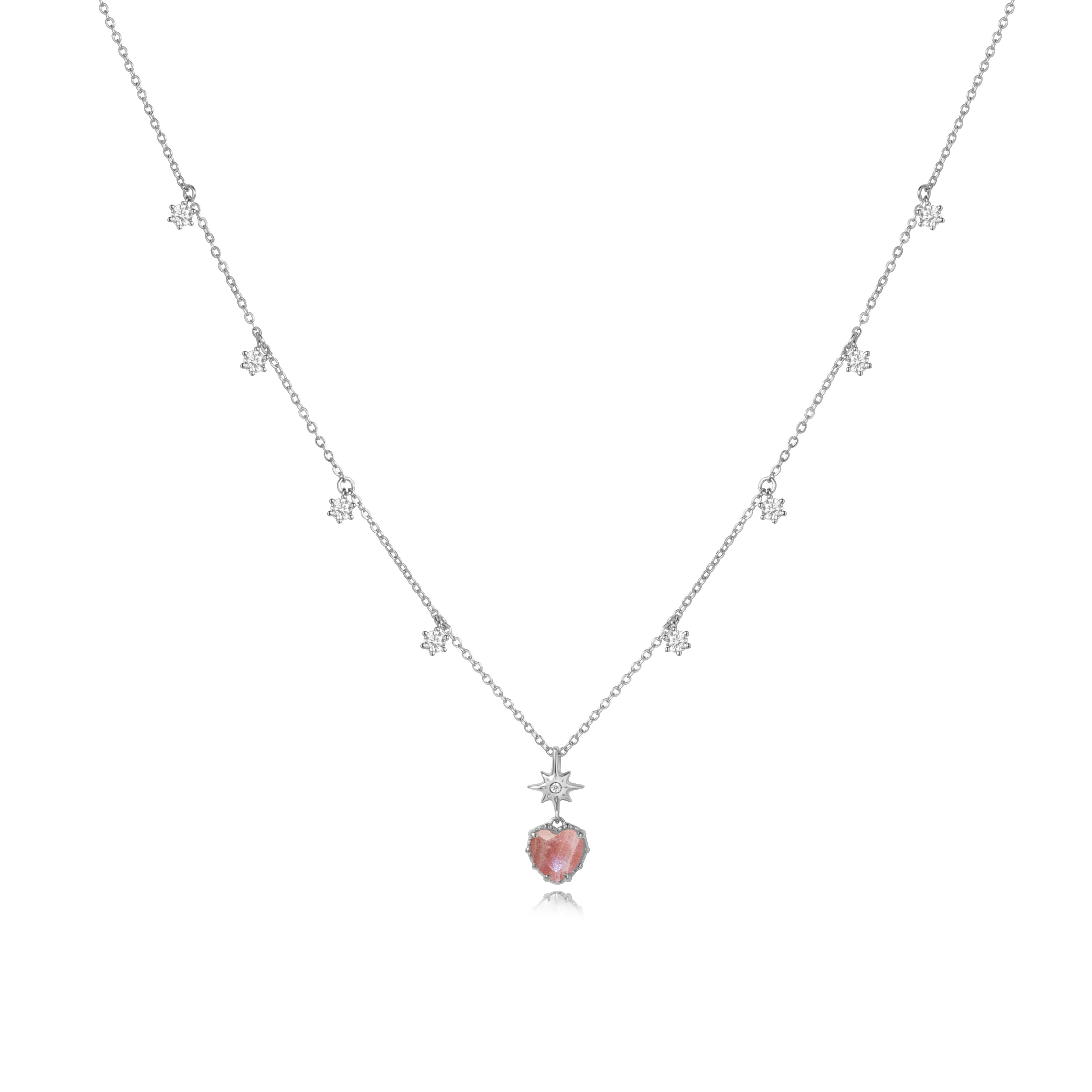 LOVE TWINKLE SILVER NECKLACE - RHODOCHROSITE