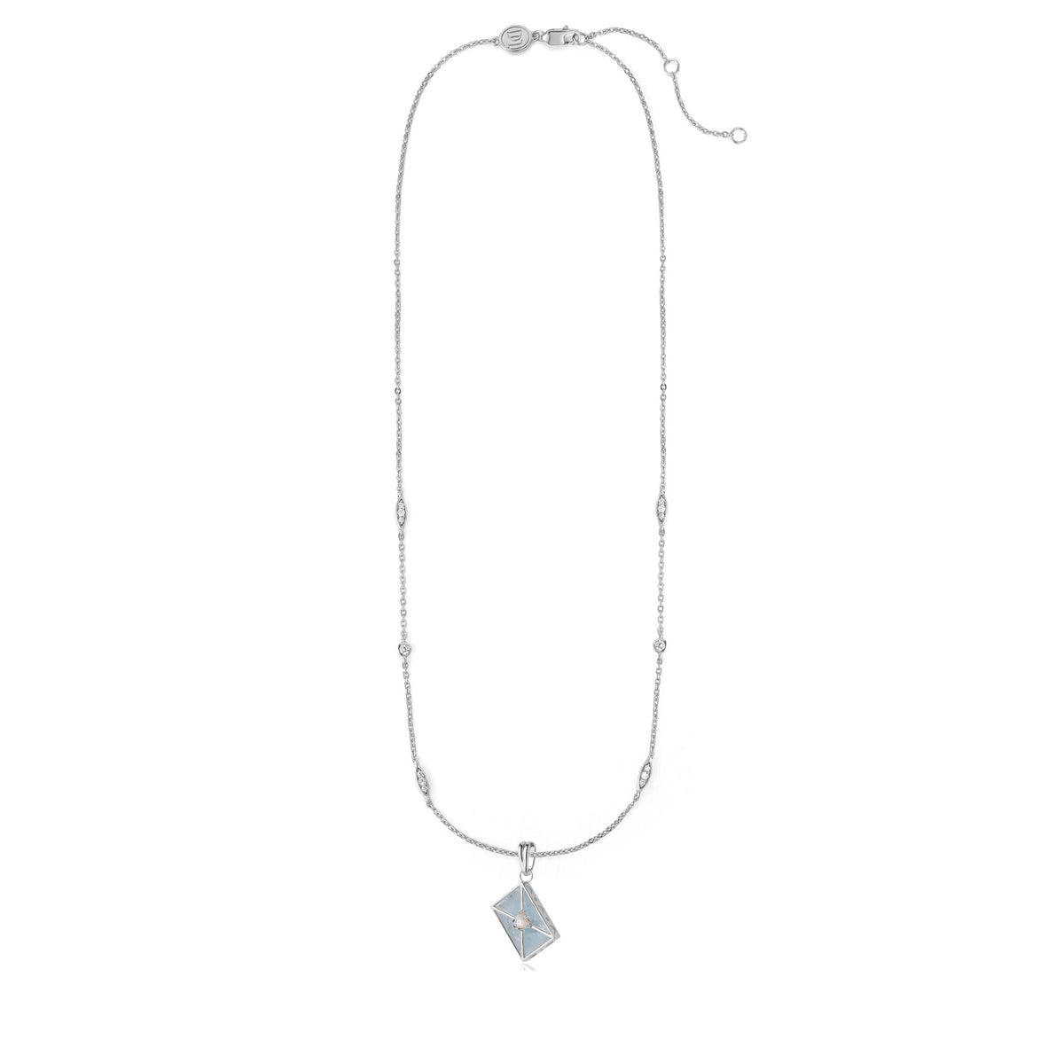 WROTE ME A LOVE LETTER SILVER CHARM - AQUAMARINE & PEARL