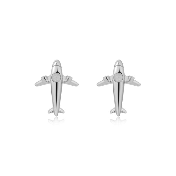 Airplane Ear Studs-Moonstone-Silver
