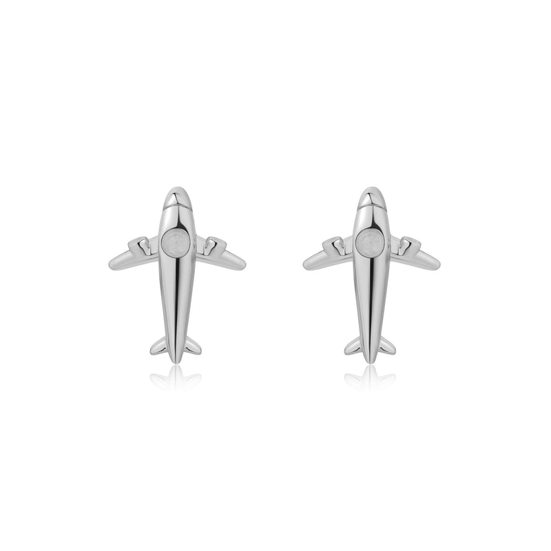 Airplane Ear Studs-Moonstone-Silver