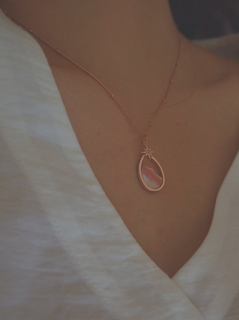 SUNSET MOMENT HAND PAINTED RESIN ROSE GOLD NECKLACE
