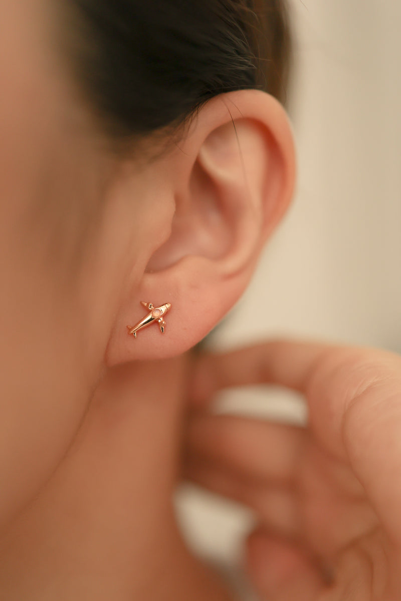 Airplane Ear Studs-Moonstone-Gold
